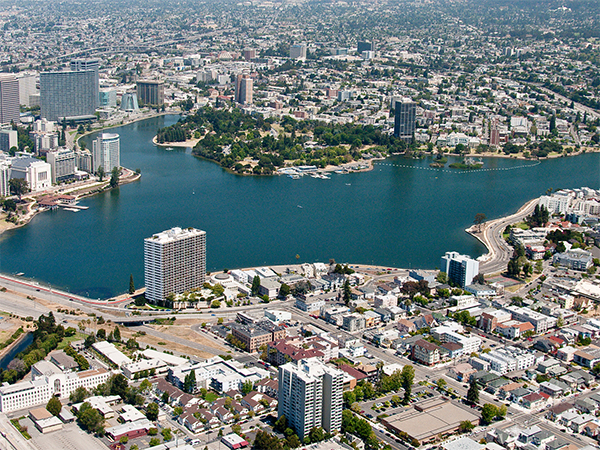 aerial view of lake meritt